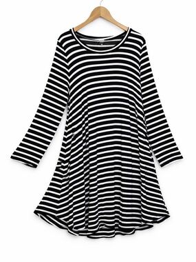 Navy White Striped Swing Dress XL Flowy 3/4 Sleeve Casual Tunic